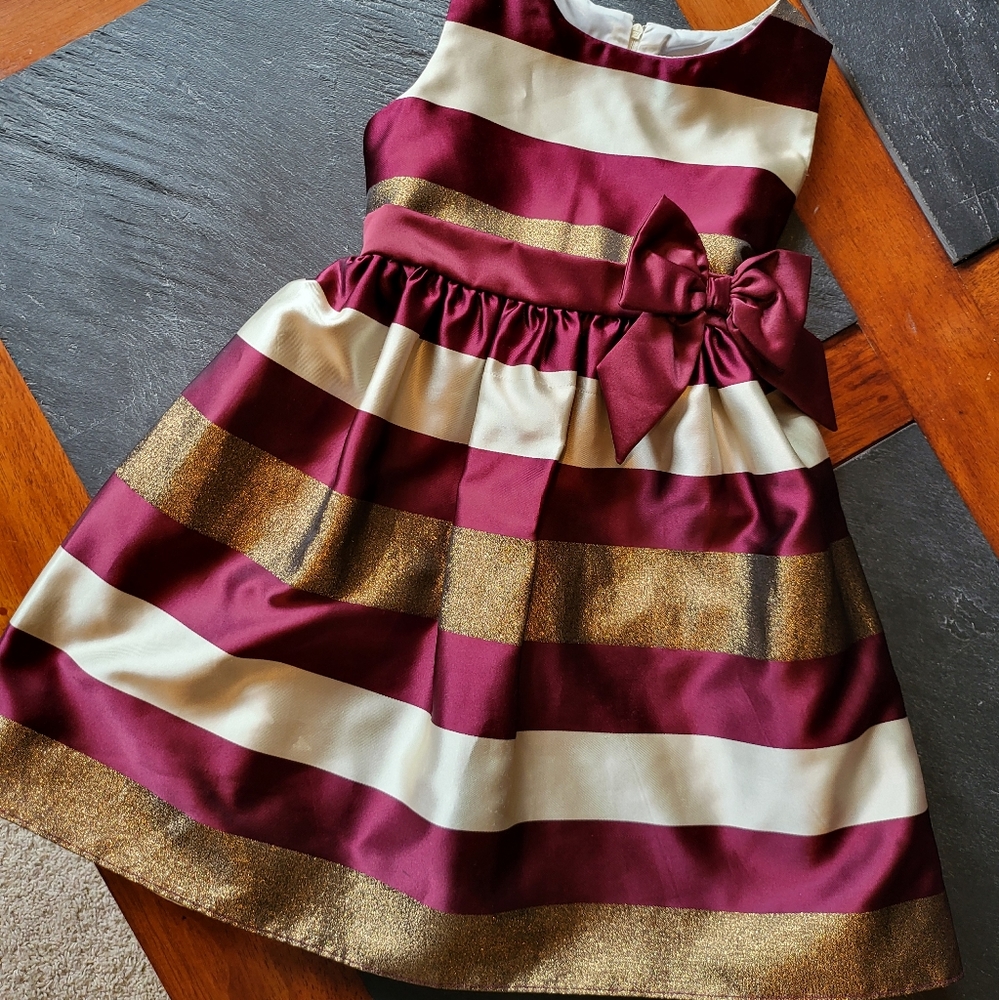 Burgundy & Gold satin striped dress